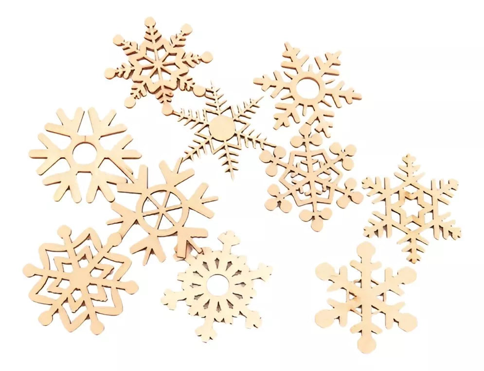 10 Adornos Copos De Nieve Madera Arbol De Navidad