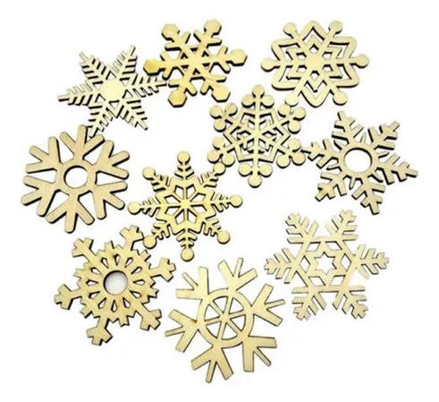 10 Adornos Copos De Nieve Madera Arbol De Navidad