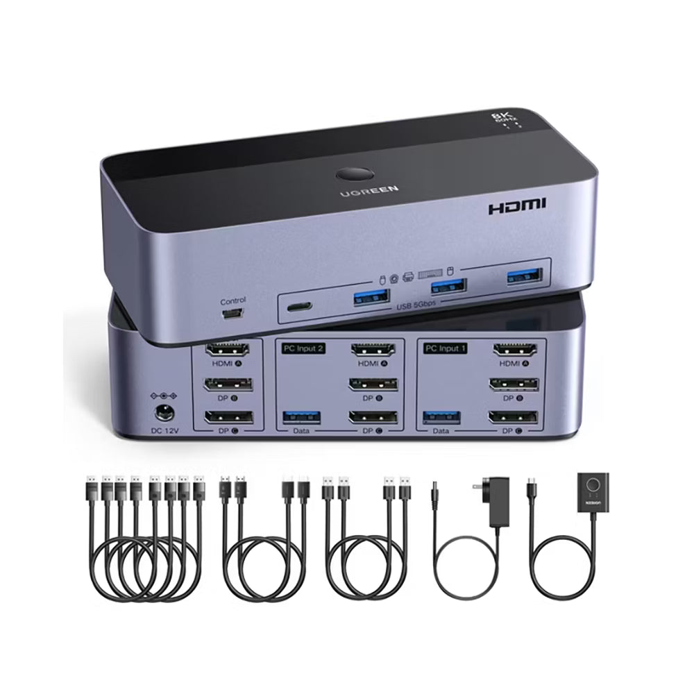 Switch KVM UGREEN para 3 Monitores y 2 Computadores | 8K@60Hz | USB 3.0 | Producto Openbox