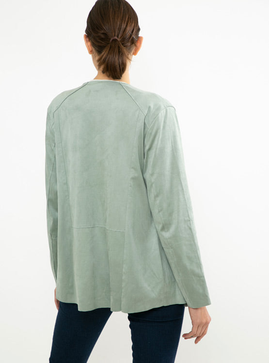 Chaqueta Aziz Efecto Gamuza para Mujer Color Menta | Abierta | Liviana | Elegancia Casual