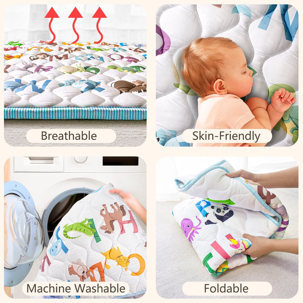Tapete de Juego para Bebé Acolchado 130 x 130 cm Lavable y Antideslizante