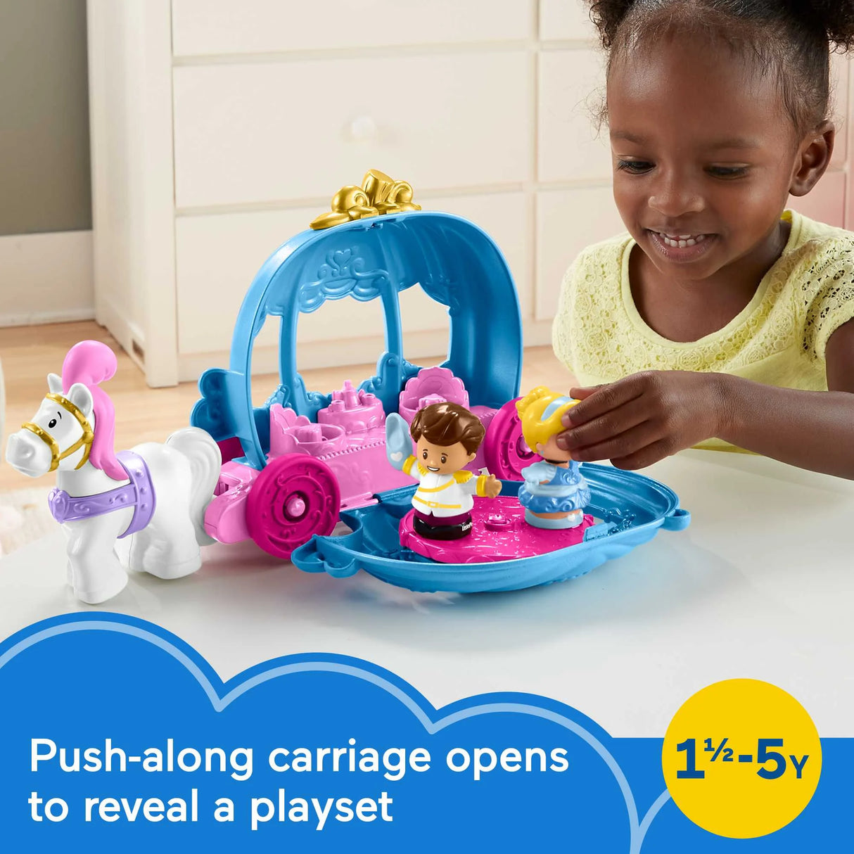 Disney Princess Juego para Niños Pequeños con Caballo y Figuras, Little People, Auto de Baile de Cenicienta