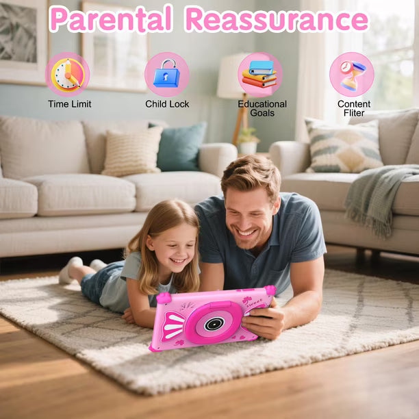 Tablet Infantil Ascrecem Kids de 7” Android 15, 6 GB RAM, 32 GB ROM, Rosa