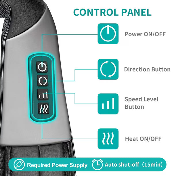 Masajeador Eléctrico Nekteck Shiatsu para Cuello y Hombros | Inalámbrico Recargable con Calor