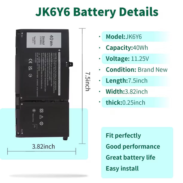 Batería para Notebook Dell DMKAOLLK JK6Y6 40Wh 11,25V