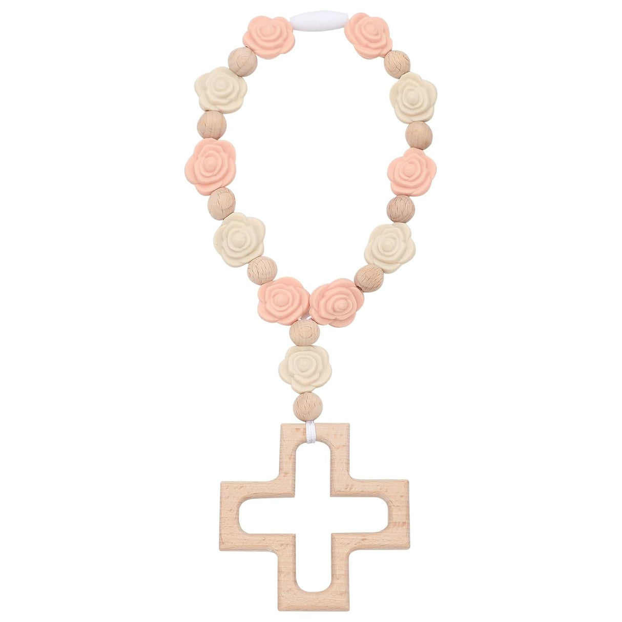 Landical Rosario de silicona para bautismo comunion cruzado (rosa, rosa claro)