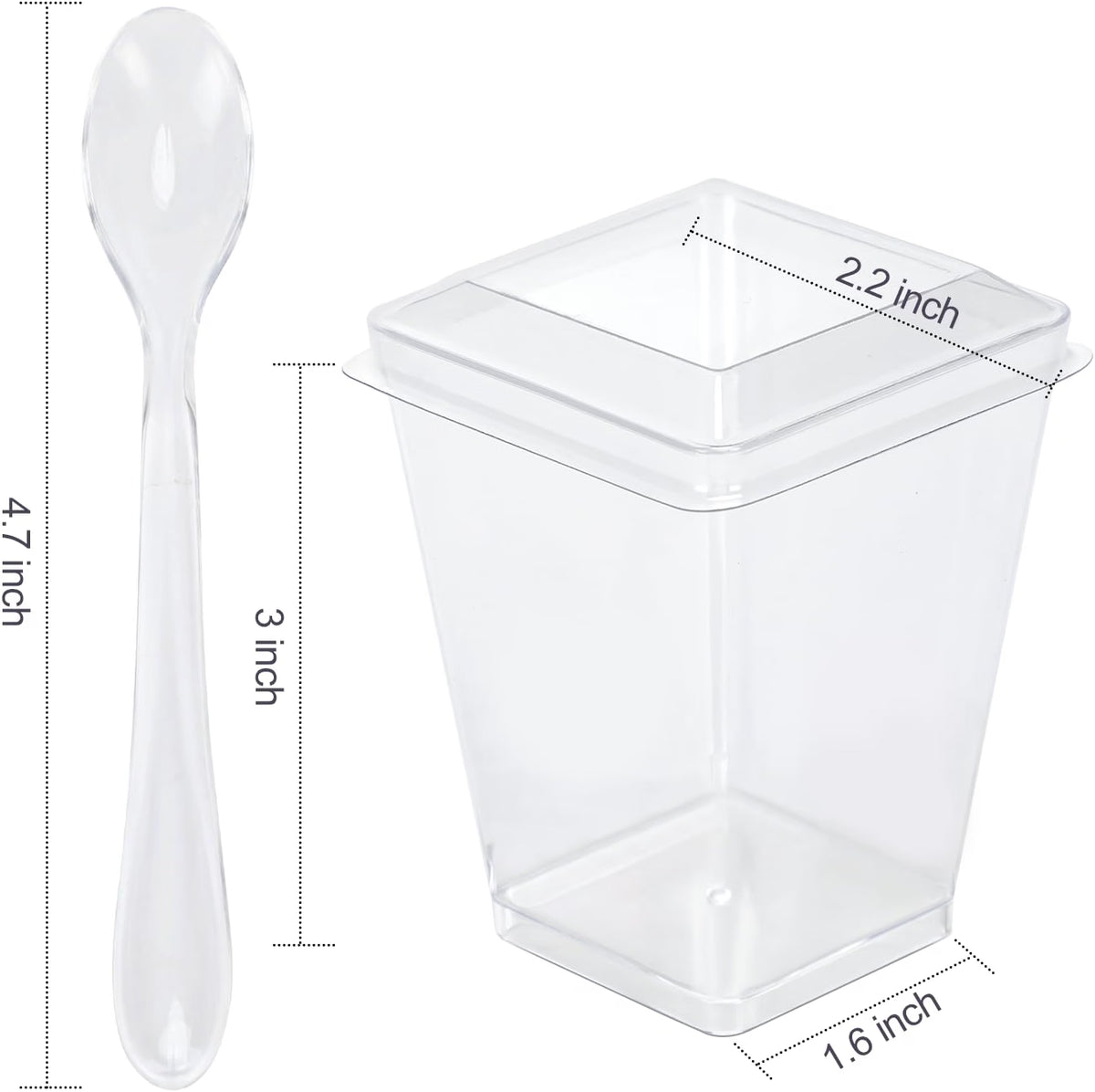 EASERCY Set 50 Vasos para Postres 5 oz con Tapa y Cuchara – 150 Piezas