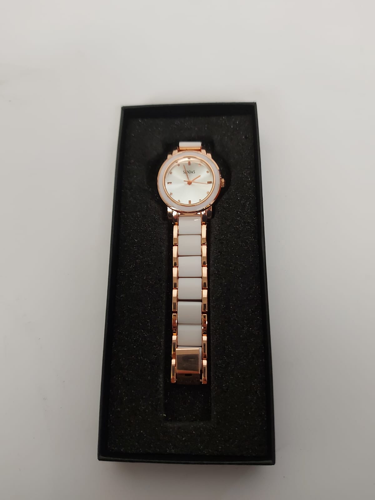 Reloj moda acero inoxidable cuarzo fecha blanco.