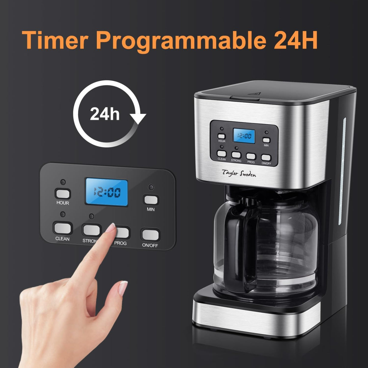 Cafetera eléctrica Taylor Swoden Darcy, programable 24 horas, 1,5 l (12 tazas) 110V