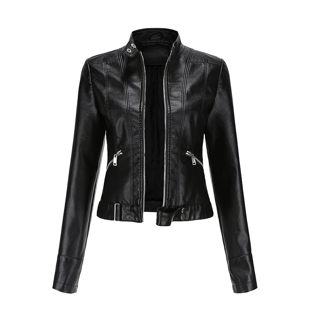 Chaqueta de Ecocuero Mujer Vintage Slim Fit | Estilo Biker Urbano