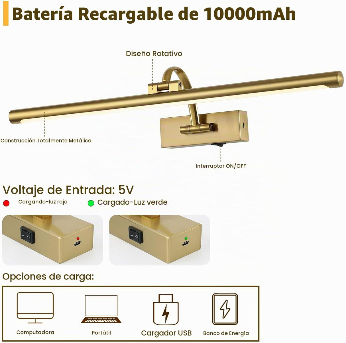 DESOOP Lámpara Inalámbrica para Cuadros 24" – LED Cálida Recargable con Control Remoto
