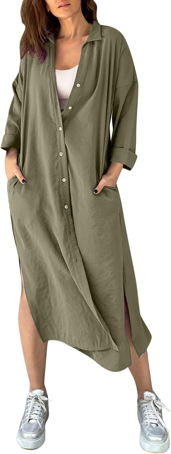 Vestido camisero largo con cuello vuelto