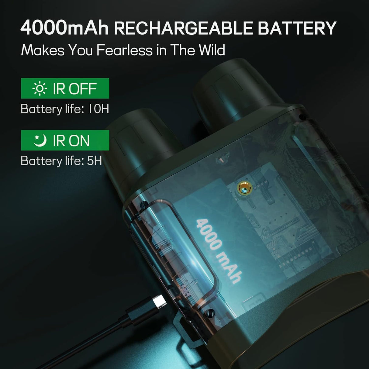 Binoculares de visión nocturna infrarroja 4K con batería recargable