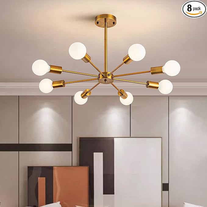 Lámpara de araña de 8 luces moderna Dorada