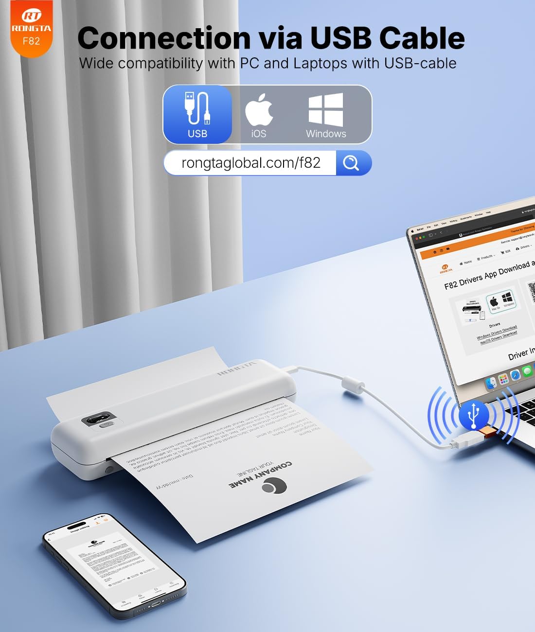 Impresora Portátil Inalámbrica Térmica Ronga F82 De 300 Dpi - 110V