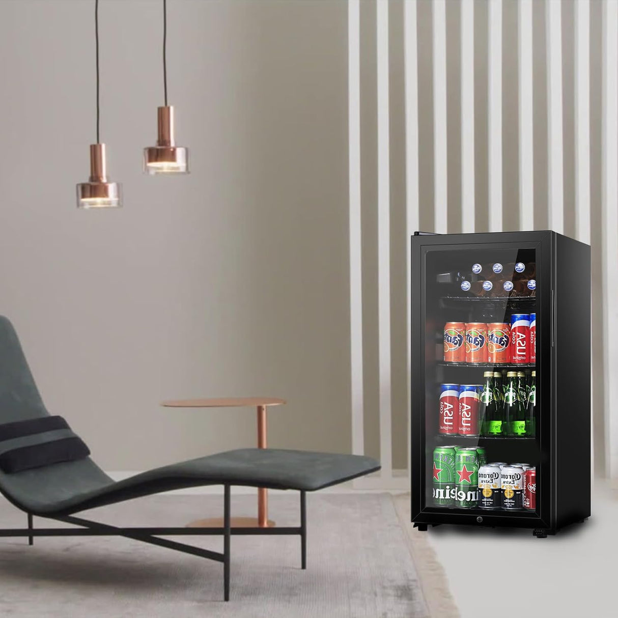 Mini refrigerador con puerta de vidrio para refrescos 120V