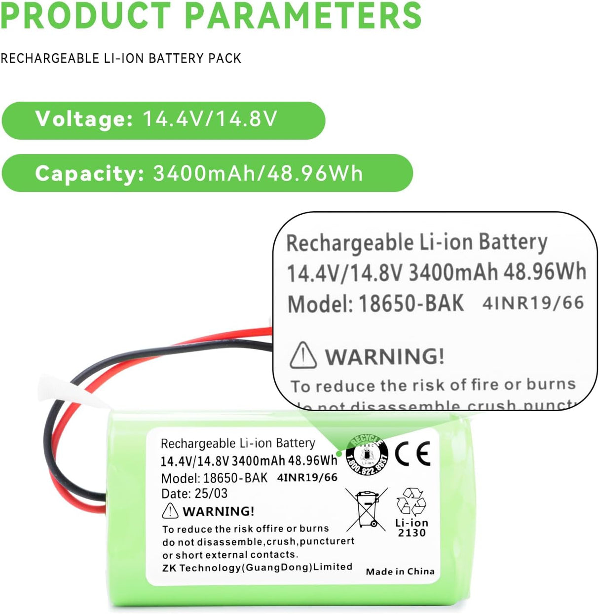 Batería de repuesto para aspiradora de 3400 mAh para ILIFE