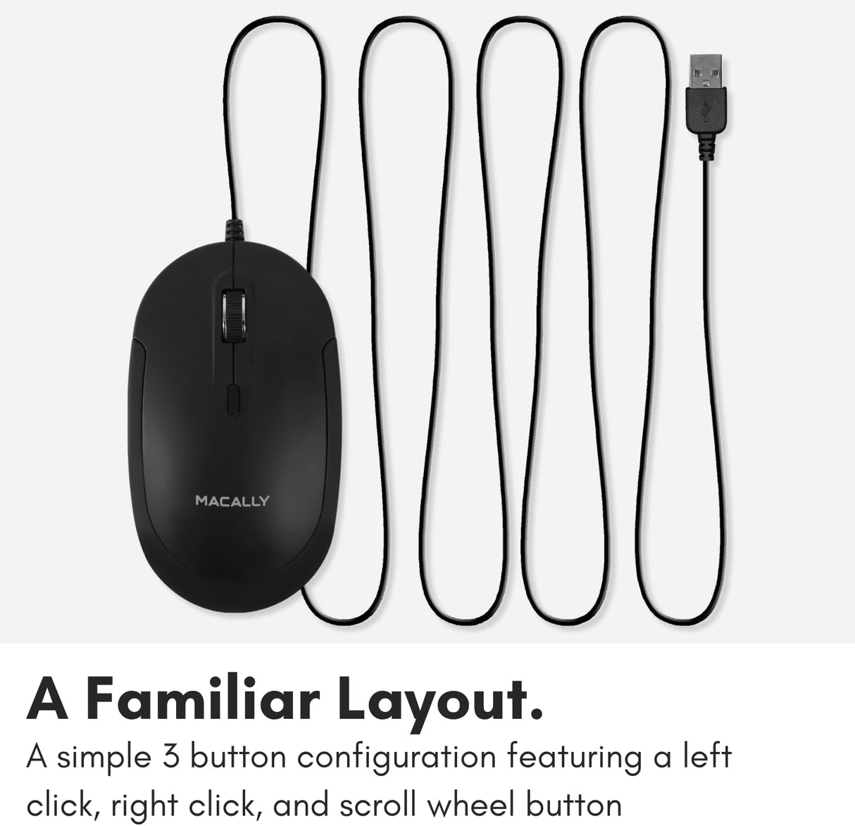 Mouse Óptico USB Macally DYNAMOUSE | 2400 DPI | Diseño Ambidiestro | Color Negro