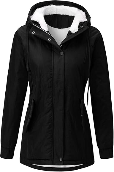 Abrigo con capucha de lana Artificial para mujer