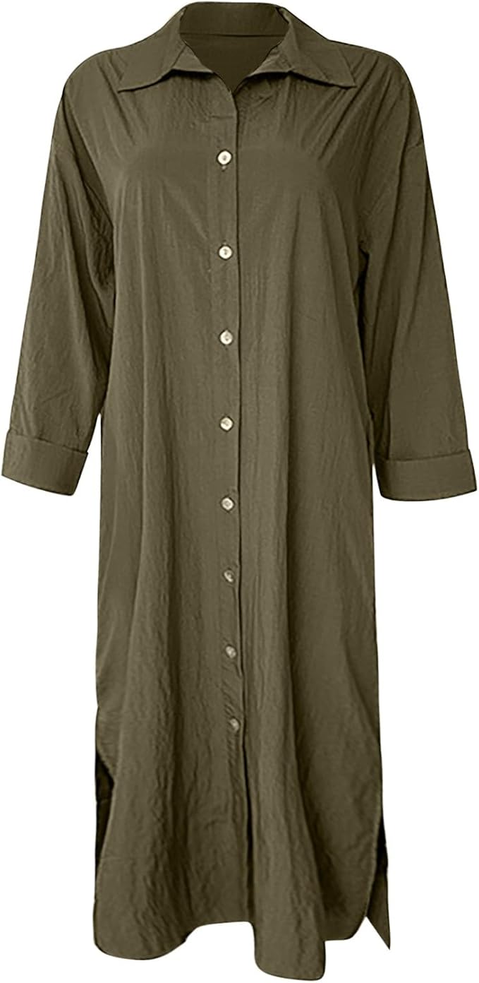 Vestido camisero largo con cuello vuelto