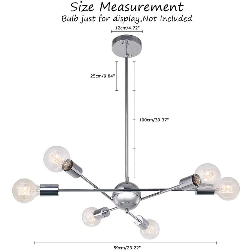 Lámparas de araña lujo iluminación colgante con 6 E27 plata