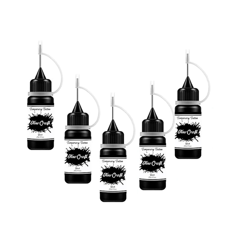 Kit de Tatuajes Temporales Semipermanentes DIY | 5 Botellas Negras | Incluye Plantillas Adhesivas