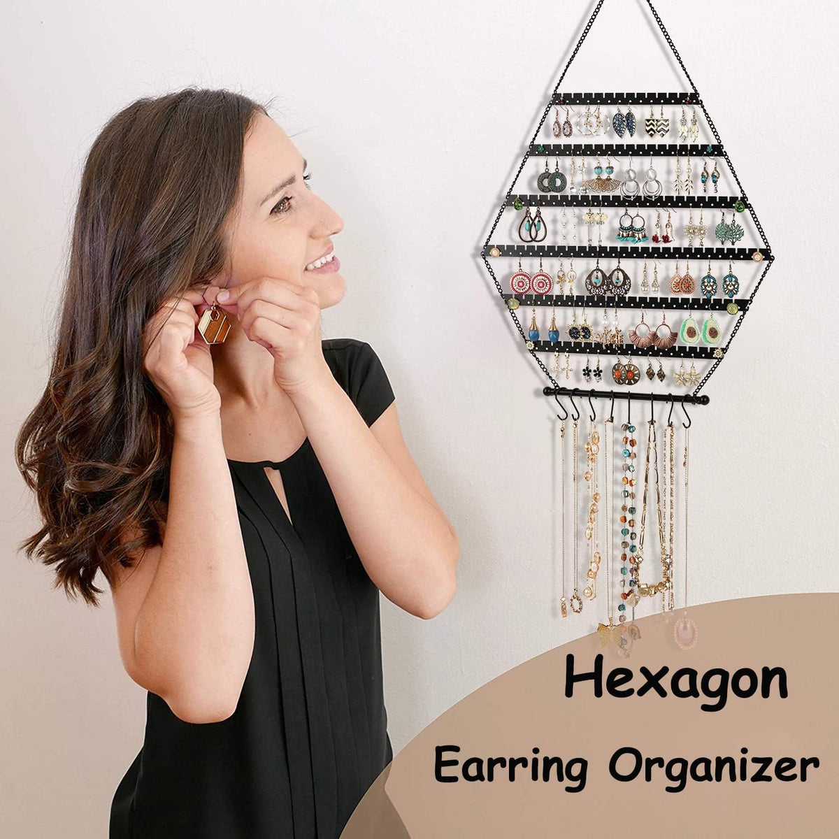 Organizador Hexagonal de Joyas Handrong para Aros y Collares – Decoración de Pared
