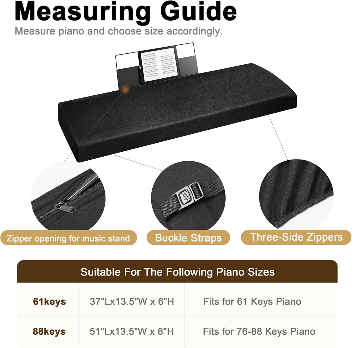 Funda Premium Explore Land para Teclado de 88 Teclas | Cuero Sintético Elástico | Apertura para Atril | Negra