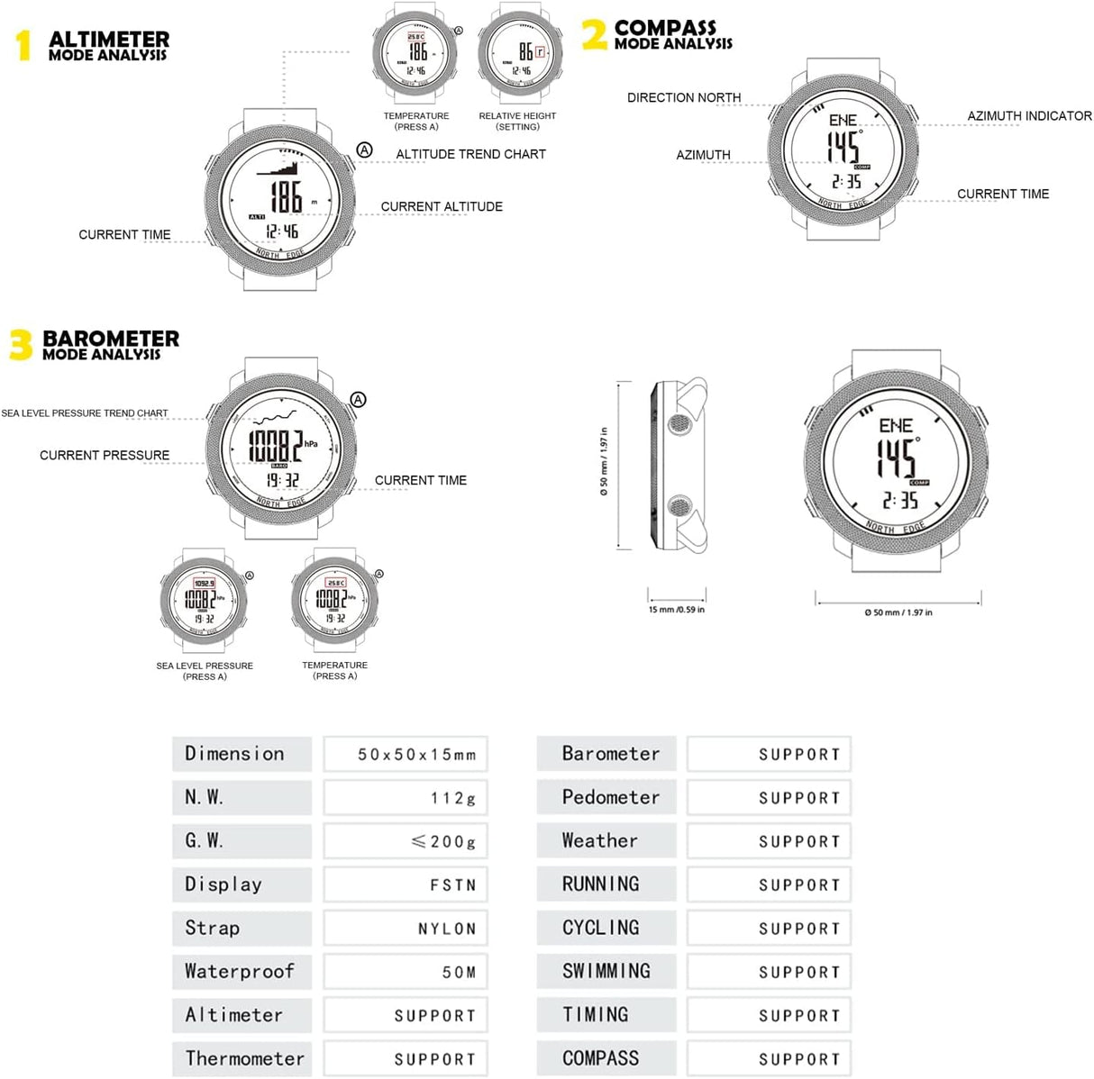 Relojes tácticos deportivos North Edge Apache para hombres
