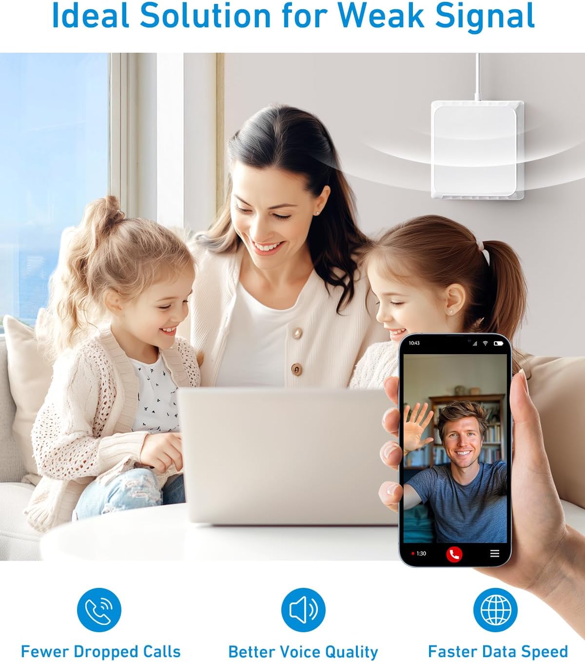 Amplificador de Señal Celular Phonetone 65 dB – 4G LTE y 5G – Bandas 12/13/17 – Hasta 4.500 ft²
