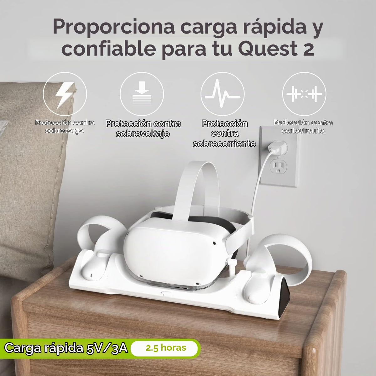 Base de Carga ZYBER AL-Q016 para Meta Quest 2 – Dock VR con 2 Baterías
