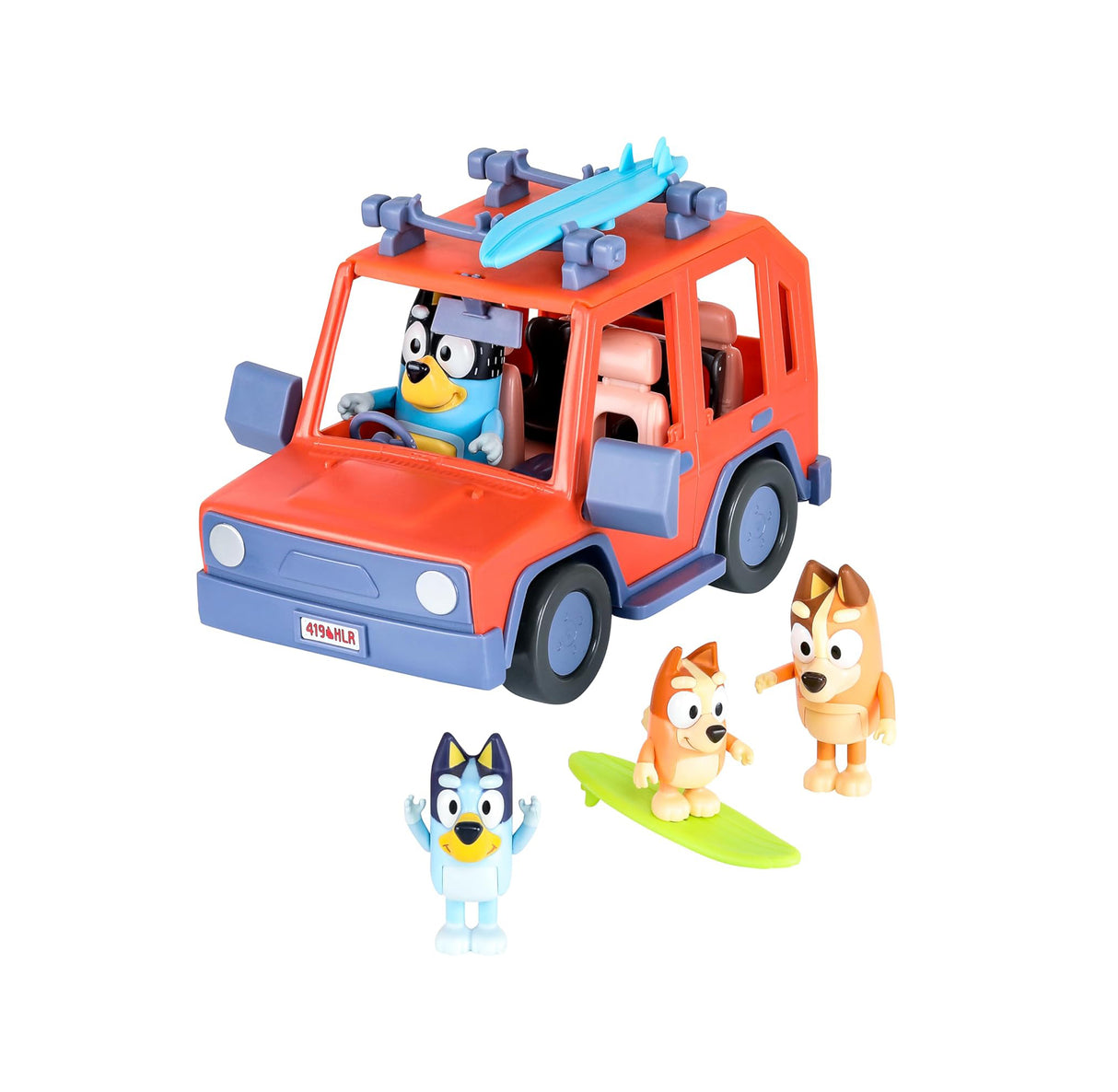 Bluey Heeler - Coche de juguete familiar 4WD con 4 figuras