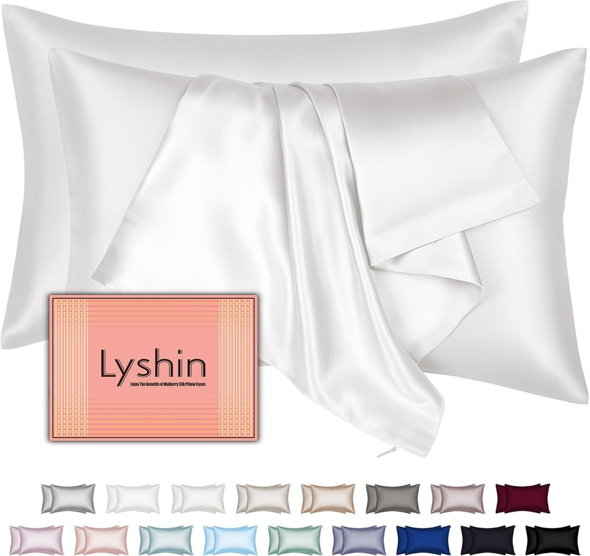 Funda de Almohada de Seda Lyshin Standard Pack 2 | Transpirable, Refrescante y Suave para Cabello y Piel