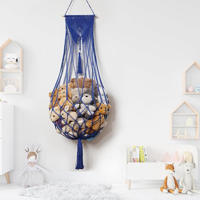 Amdermi Red Hamaca para Peluches – Organizador de Macramé para Esquina o Pared