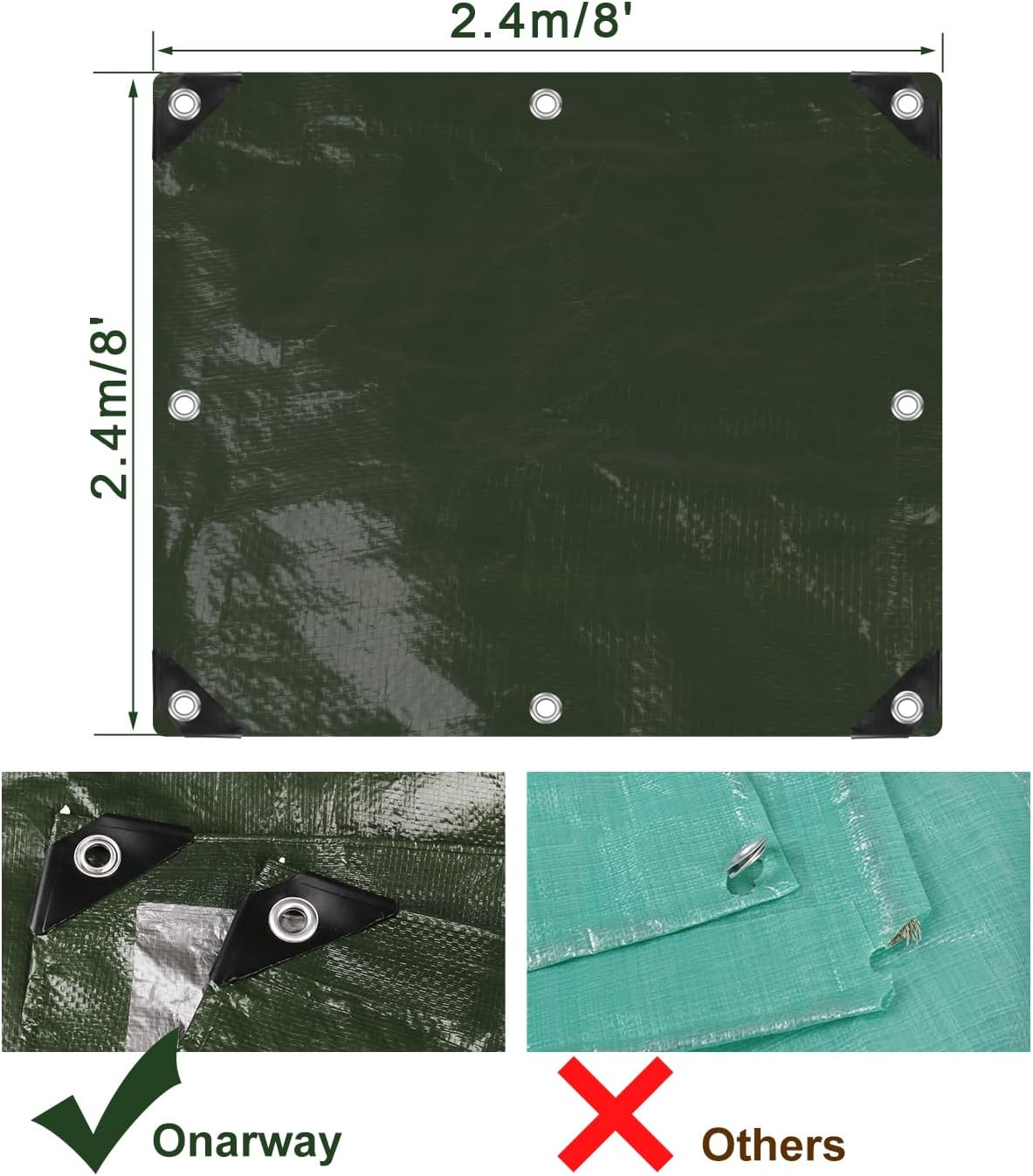 Cubierta de lona impermeable anti-UV con ojales multiusos 2.4 X 2.4 MTS