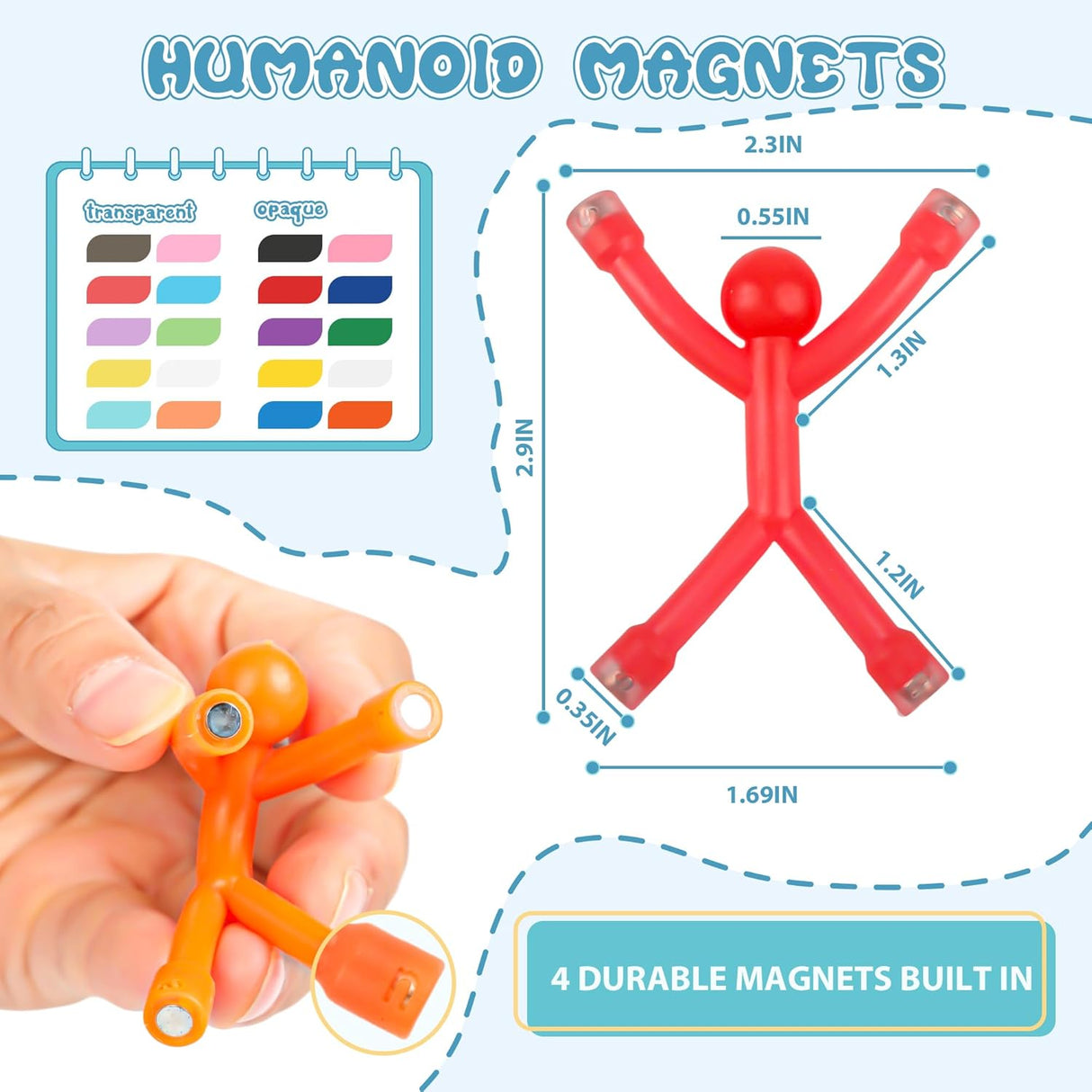 Magnet Men Magnéticos para Refrigerador y Pizarra | Pack 30 Figuras Articulables de Colores
