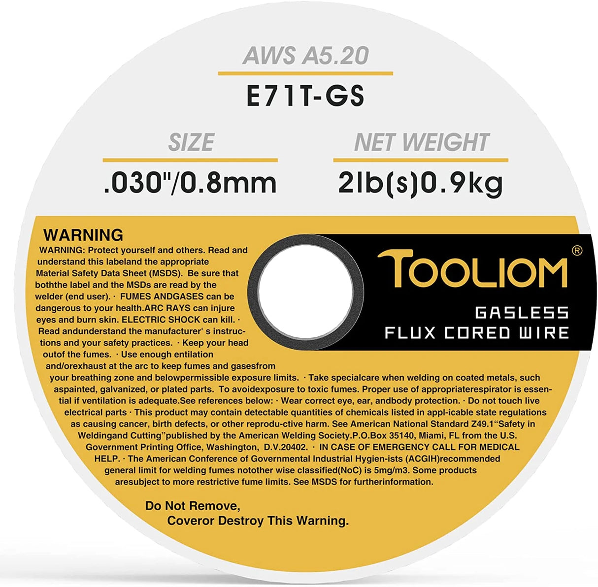 Alambre MIG Tubular TOOLIOM E71T-GS 0.030" (0,8 mm) 2 lb | Sin Gas (Flux Core)