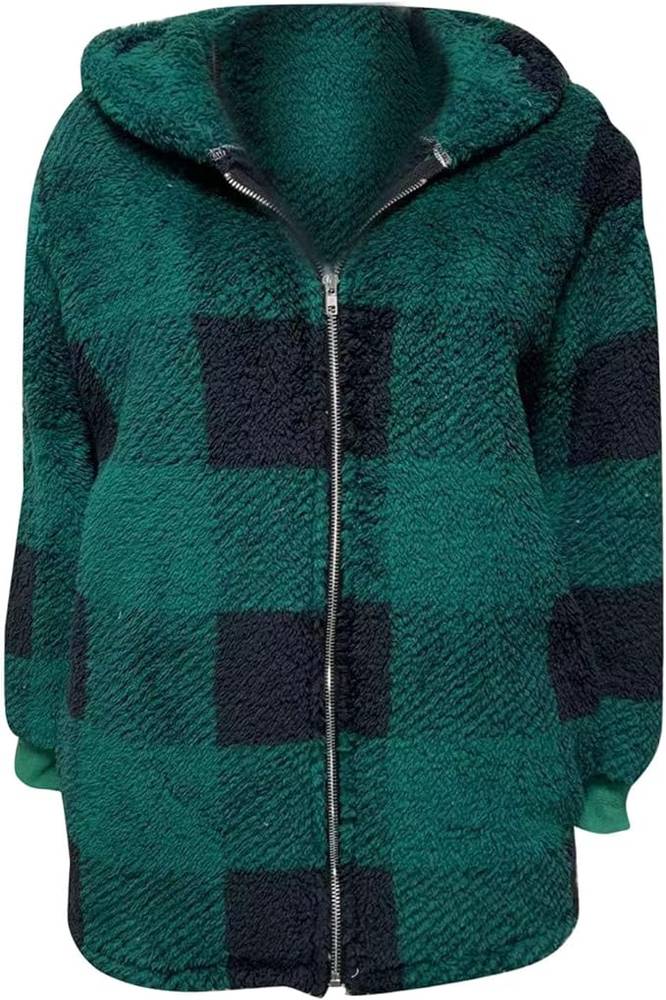 Chaqueta con capucha Sherpa forrada de Franela cuadros para mujer