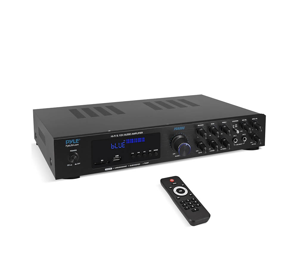 Pyle PDA8BU Amplificador de Audio Bluetooth - Receptor estéreo para el hogar con 5 canales y salida para subwoofer