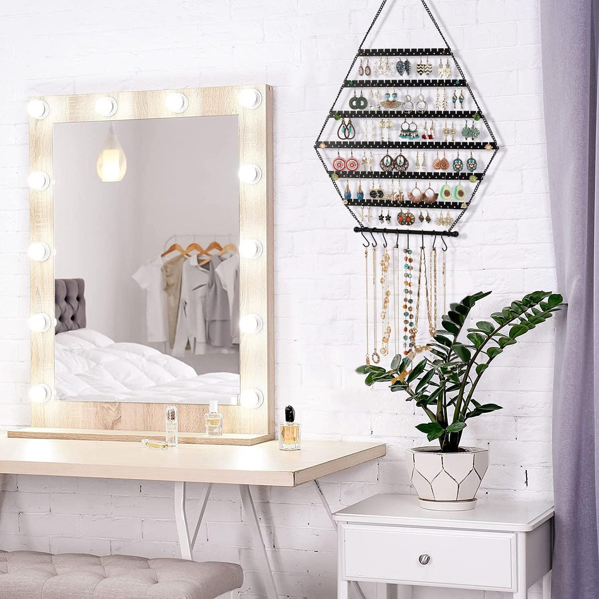 Organizador Hexagonal de Joyas Handrong para Aros y Collares – Decoración de Pared