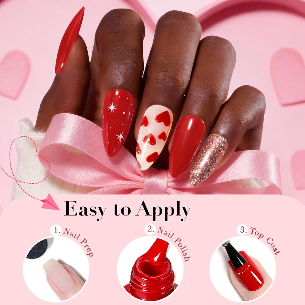 Pack AZUREBEAUTY Juego de esmalte de uñas Rojo-Blanco
