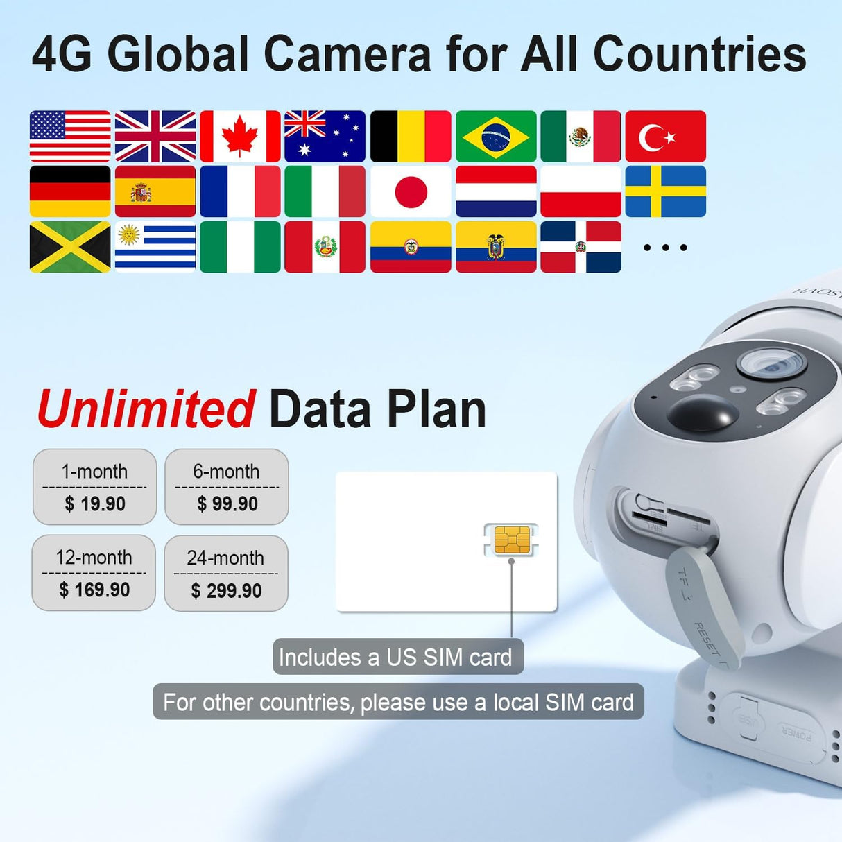 Cámaras de seguridad celulares 4G LTE versión global para exteriores alimentada por energía solar