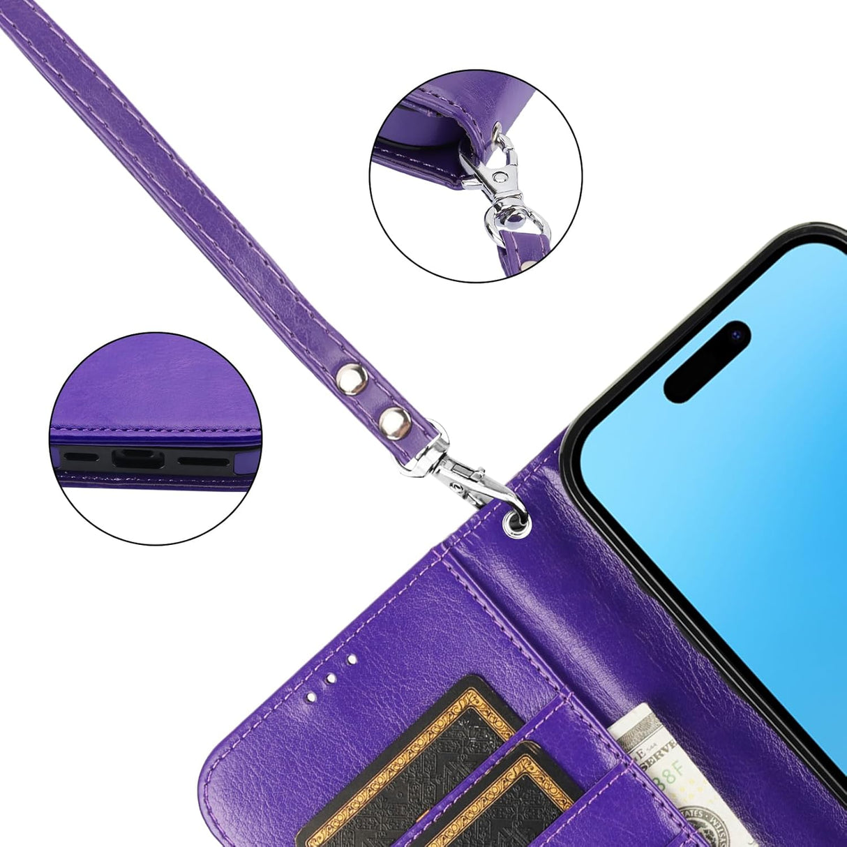 Funda tipo cartera desmontable para iPhone 16 Pro Max con bloqueo RFID