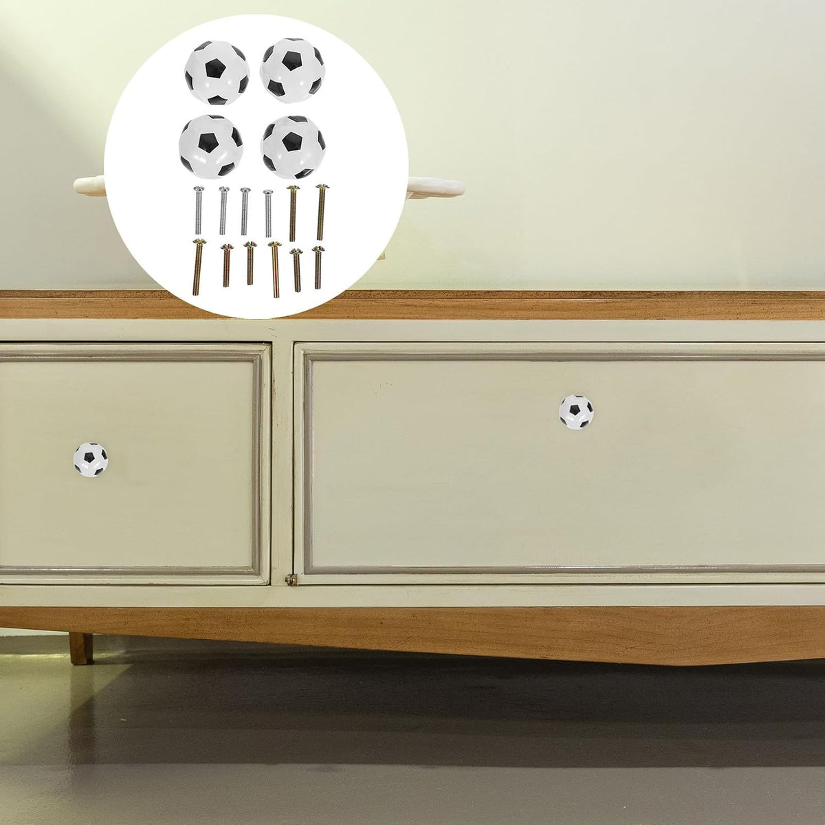 Set de 4 Perillas de Cerámica con Diseño de Balón de Fútbol para Muebles Infantiles