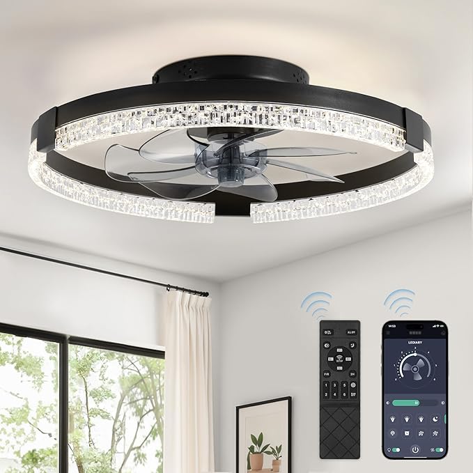 Ventilador de Techo LEDIARY 24” Low Profile con Luz LED y Control Remoto Negro 120V