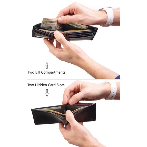 Claasico Billetera Bifold RFID de Cuero Genuino – Slim para Hombre con Caja de Regalo