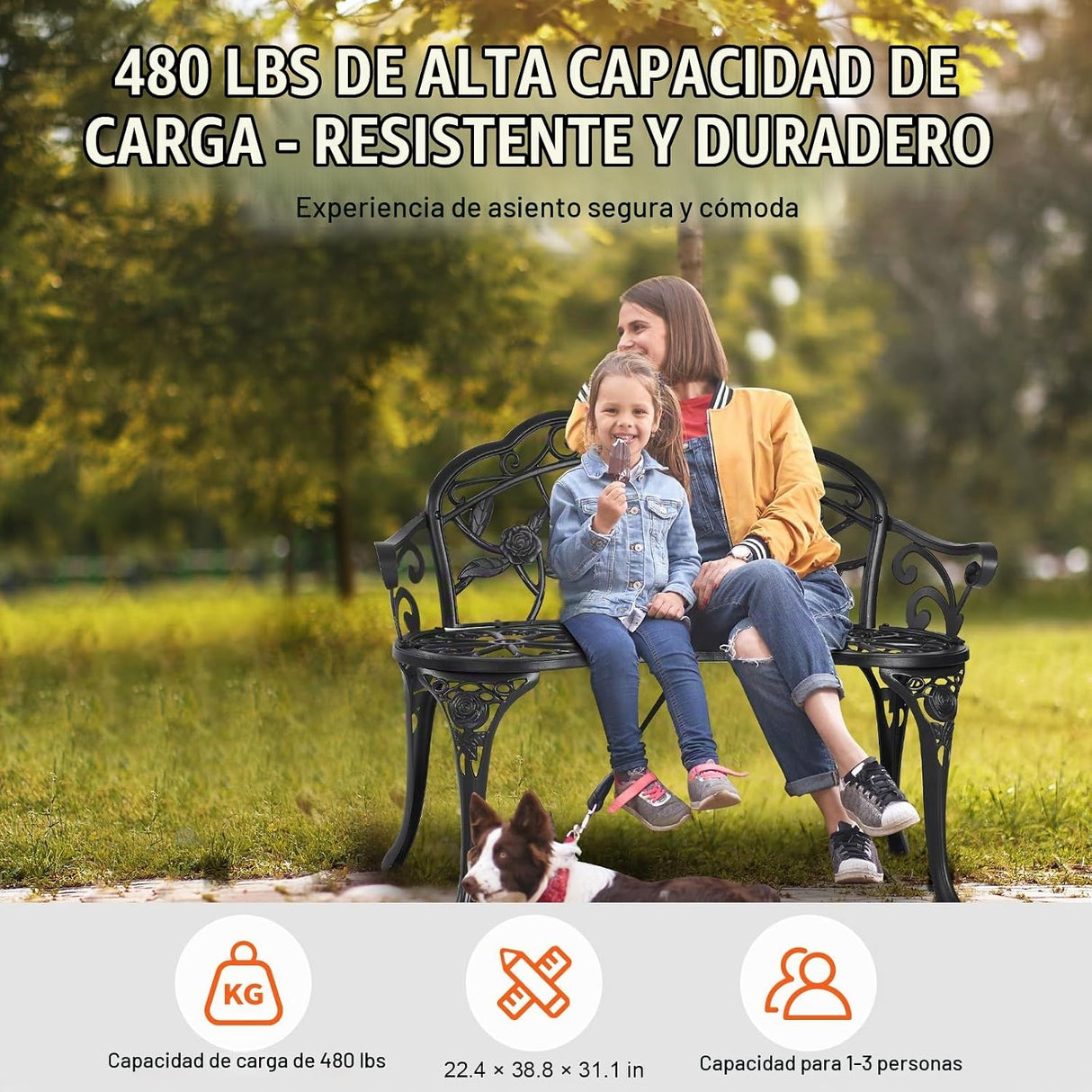 Banco de Jardín VEVOR XG1002 de Metal 98,7 cm – 3 Personas