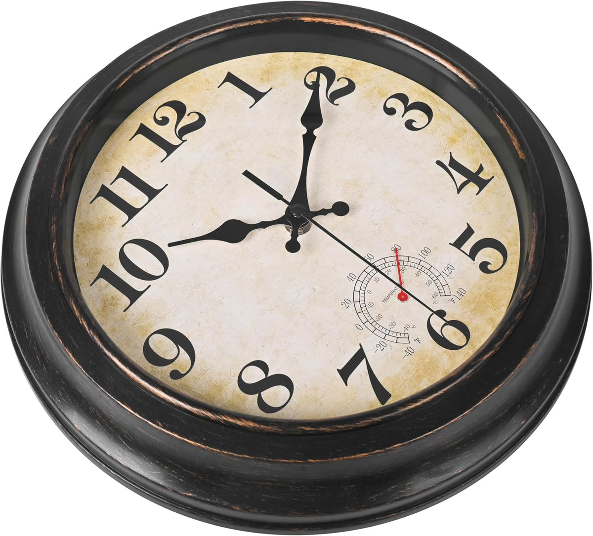 Reloj de Pared Yoiolclc 12" Retro para Exterior con Termómetro – Bronce