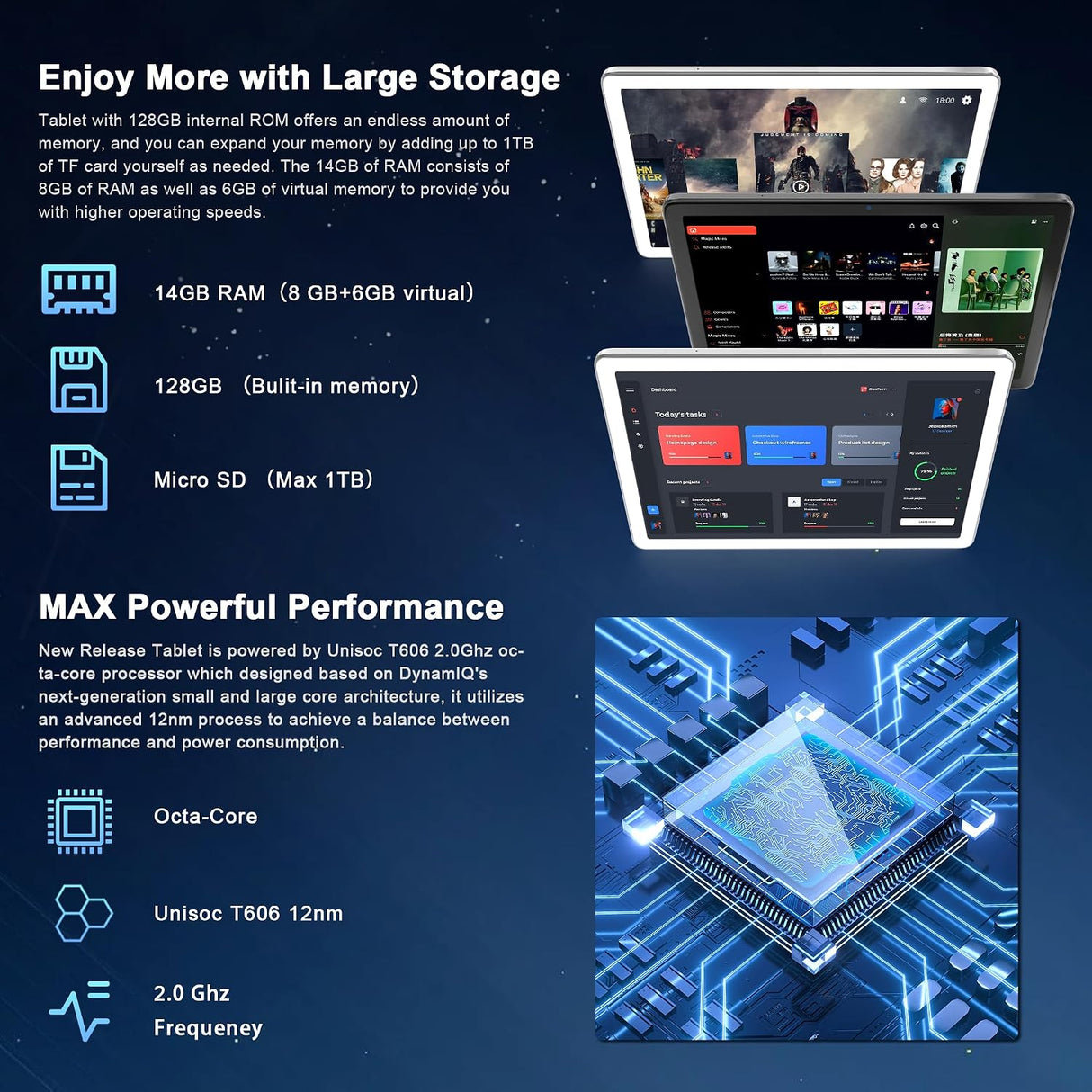 Tablet KADYBE D106 10" 4G Dual SIM – 128GB + 1TB, 14GB RAM con Teclado y Accesorios