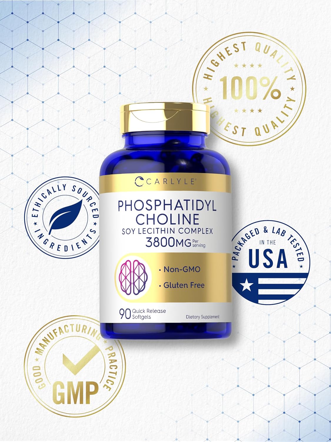 Suplemento de Fosfatidilcolina Carlyle 3.800 mg – 90 Cápsulas Blandas